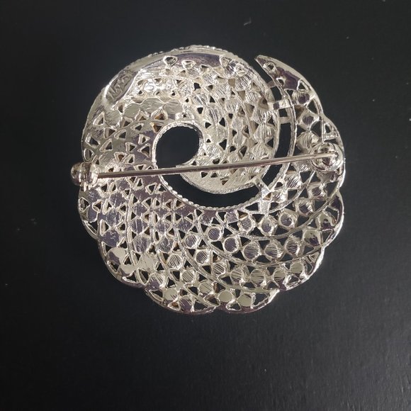 Napier Silver Rhinestone Pin Brooch Circular Wave - Picture 6 of 7